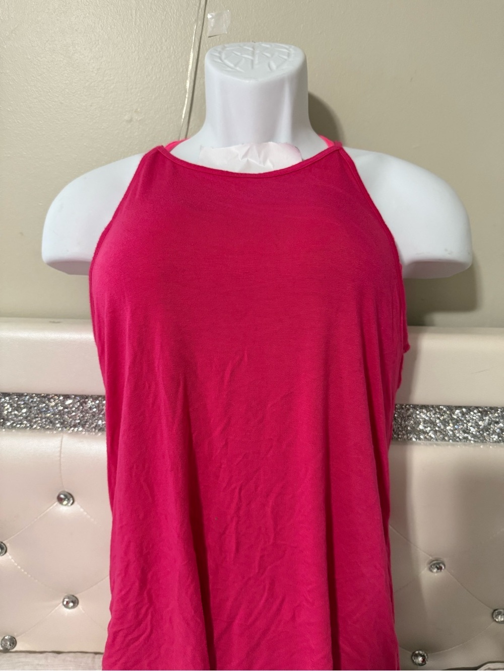 Women's High-Neck Sleeveless Tank Top - Hot Pink